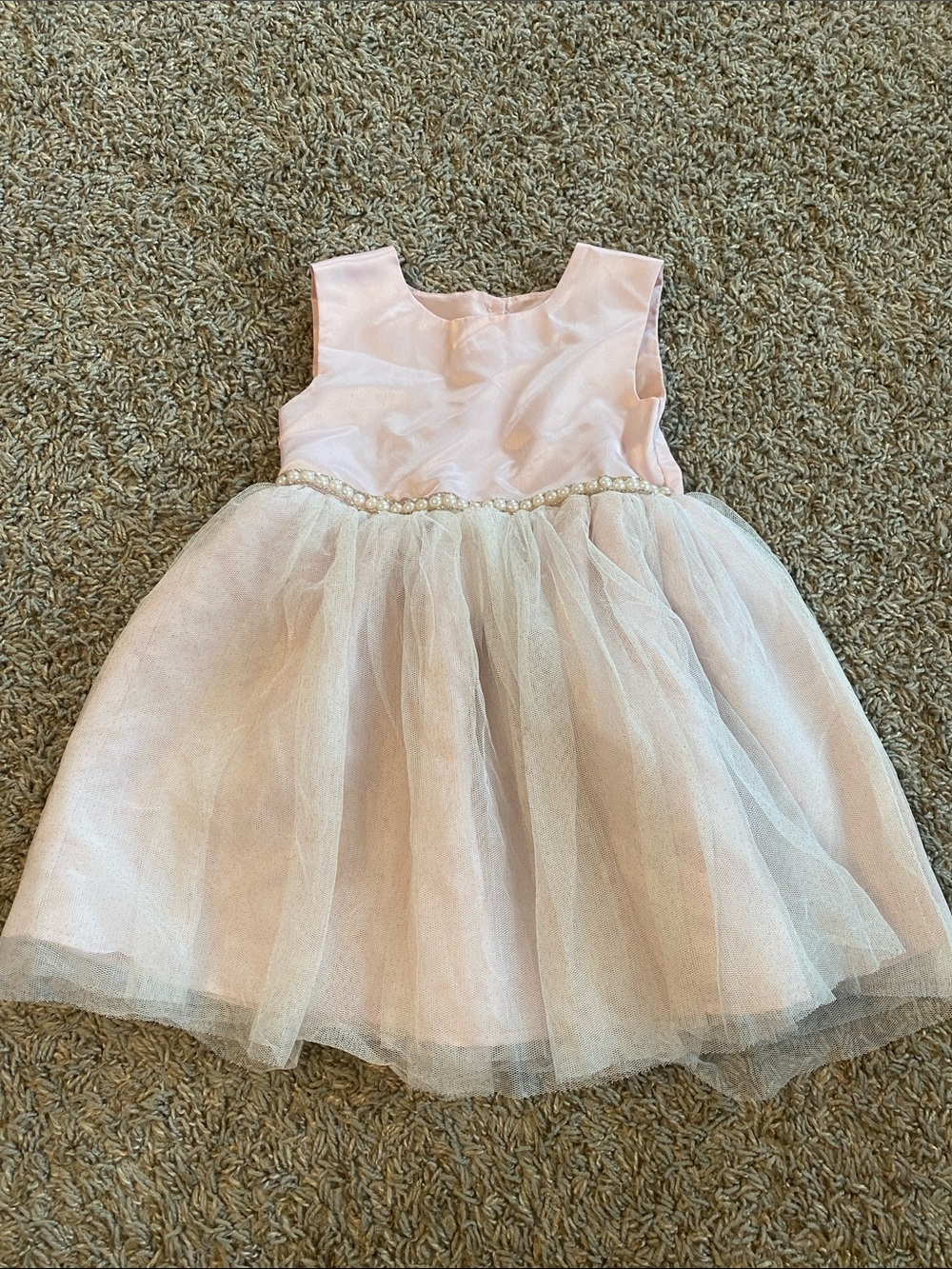 Blueberi Boulevard Pale Pink Tulle Dress with Pearl Trim